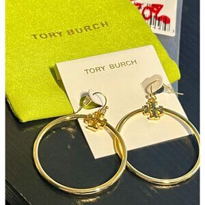Tory Burch Gold Stacked T Logo Hoop Earrings
